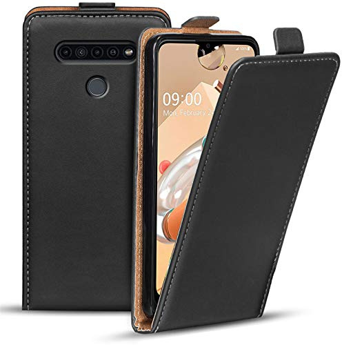 Conie Flip Cover Hülle für LG K41s, PU Ledertasche in Schwarz klappbare Handyhülle innen weich gefüttert, K41s Hülle Schwarz