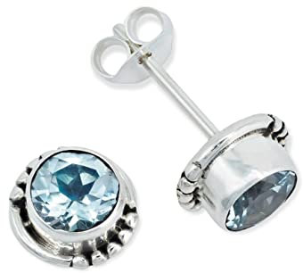 Ohrstecker 925 Silber Blau Topas hellblauer Stein Edelstein Ohrringe echt Silber Damen Sterling Silber Stecker Geschenk(MOS-026-62)