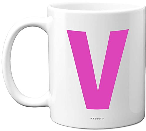 Stuff4 Personalised Alphabet Pink Initial Mug - Letter V Mug, Gifts for Her, Mothers Day, Birthday Gift for Mum, 11oz Ceramic Dishwasher Safe Anniversary, Valentines, Christmas, Retirement