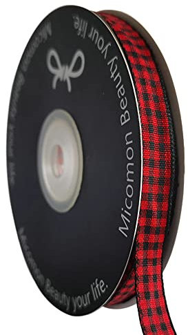 Micomon Kariertes Geschenkband mit Karomuster, 100 % Polyester, 100 % Polyester, Rot / Rot