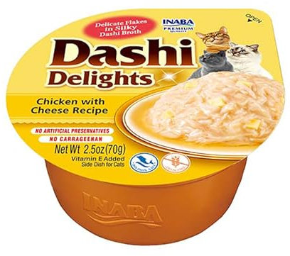 INABA Dashi Delights Katzenfutter Nass 100% Natürliches Hähnchenfleisch | Getreidefrei, Zuckerfrei, ohne künstliche Aromen, 86% Feuchtigkeit | Premium Katzen Leckerlies in Brühe 70 g (1er Pack)
