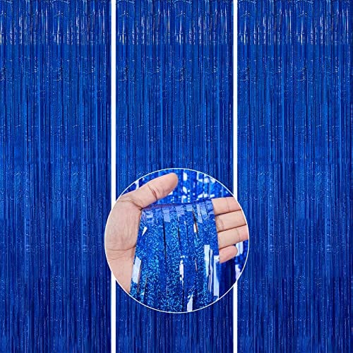 PartyWoo, 3 Stück, Lametta Vorhang, Deko, Hintergrund, Foil Fringe Curtains, Partydeko für Geburtstag, Hochzeit, Party, Baby Shower, JGA (Pastell Blau, 1x2m), Pastel Blue, 17.00cm31.00cm4.50cm