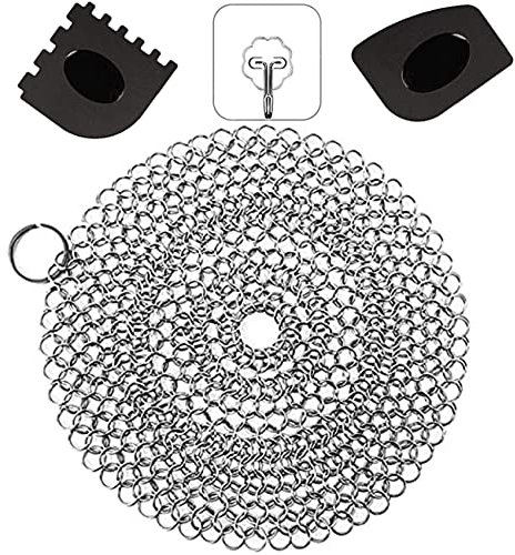 Gusseisenreiniger aus Edelstahl 316 Ringreiniger Dutch Oven Gusseisen Reiniger Reinigungsset mit Schaber zum Reinigen Grillpfannen Dutch Oven Zubehör