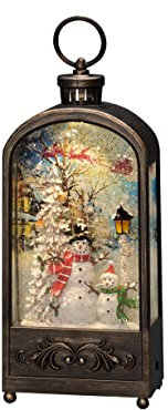 Konstsmide LED Wasserlaterne Schneemann und Vögel, braun, wassergefüllt, 5h Timer, 1 warm weiße Diode, batteriebetrieben & USB, Innen - 4282-000