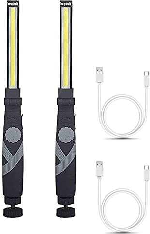 2X Lampada da Lavoro COB Ricaricabile Portatile, Luce di Lavoro LED Ricaricabile con Base Magnetica, Lampade Ispezione per l'escursione di Campeggio Gancio per Riparazione Auto (Nero)