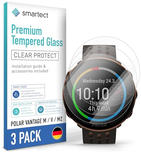 smartect Schutzglas 3 Stück für Polar Vantage M/V / M2 | HD Panzerfolie Anti-Kratzer, Displayschutz 0.3 mm Ultra-klar, 9H Härte, Stoßfest, Blasenfrei