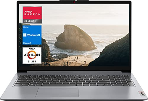 Lenovo Ideapad 1 Ordinateur portable, écran HD 15,6, AMD Athlon Silver 3050U, 12 Go de RAM, 256 Go PCIe SSD + 128 Go eMMC, Webcam, HDMI, Type-C, Wi-Fi 6, lecteur de cartes multimédia, Windows 11 Home