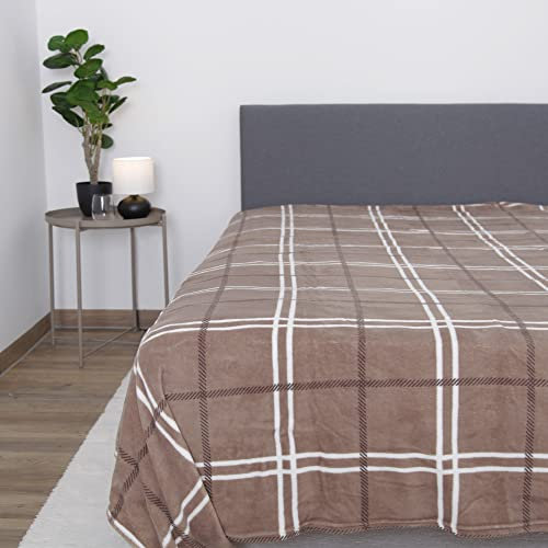 Bestlivings Kuscheldecke (Braun) XXL - 220x240cm - hochwertige Fleecedecke, große weiche Wohndecke Karo Muster - kuschelig weich