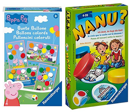 Ravensburger Mitbringspiel 20853 Peppa Pig Bunte Ballone Lustiges Farbwürfelspiel für Kinder ab 3 Jahren & 23063 - Nanu? Mitbringspiel für 2-4 Spieler, Merkspiel ab 4 Jahren