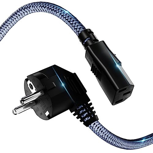 0.5m Câble d’Alimentation 3 pôles,Nylon Câble d'alimentation Universel EU Schuko CEE 7/7 sur IEC60320 C13 avec VDE pour moniteurs, PC, imprimantes,Couleur Noire (0.5M, Noir)