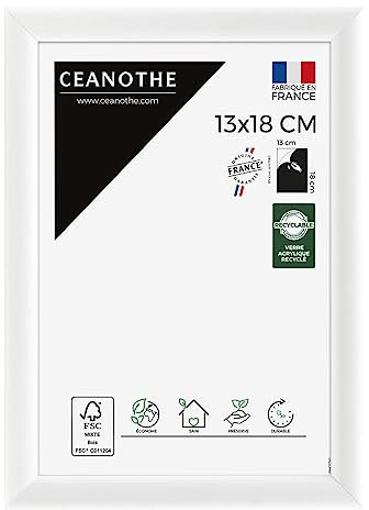 Ceanothe Cadre Photo 13x18 cm en Bois Blanc, Pour Exposition et Idéal pour Cadeau Photo classique et A6, Collection Essentiel Verre acrylique Incassable Fabriqué en France