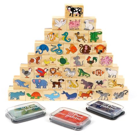 KABENFIS Holz 40 Tiere Briefmarken Set mit Aufbewahrungstasche Geschenk Spielzeug für Mädchen und Jungen