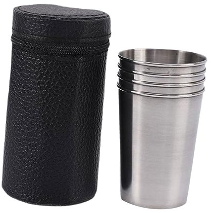 HOMSFOU 1 lot de verres à vin empilables - Gobelets à café en verre avec couvercle - Verre à vin avec couvercle en acier inoxydable - Verre à vin - Gobelets à bière - Petits gobelets en métal -
