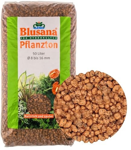 Blusana Blähton 50l Pflanzsubstrat für Hydrokultur | Ton-Granulat Körnung 8-16mm | Pflanzton Drainagematerial & Bodenauflockerung