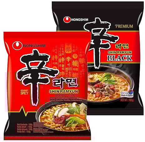 Nong Shim SHIN BLACK & Original Ramyun Korean Spicy Ramen Noodles (Pack of 2) HALAL