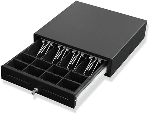 Kassenlade QUORION 410F für PC/POS Kassensysteme & Bondrucker mit 9 12 oder 24 V Anschluss RJ11 mit 8 Münz und 4 Scheinfächern, 2 Schlüsseln, robuste Erstausrüsterqualität