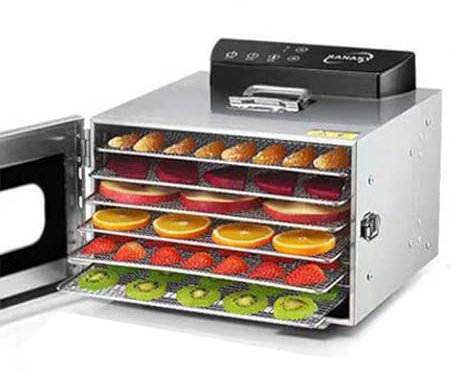 MAYFABD Deshidratador de Alimentos de Acero Inoxidable con Secado eficiente de 360° con Doble Ventilador Temporizador 24 Horas Temperatura 20 a 90℃ Deshidrata Fruta Carne Verduras,A 6 Layer