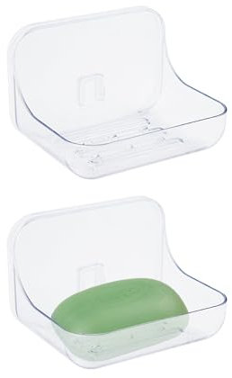 Lot de 2 porte-savon muraux, porte-savon, montage mural, sans perçage, porte-savon, auto-vidage (couleur transparente)