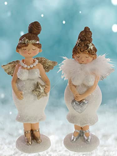 Pommerntraum ® | 2-er Set mollige Schutzengel Molly-Engel moppelige Weihnachtsengel Glücksengel Nana Engel mollige Damen üppige Ladies Rubensengel Rubensfiguren (21 cm)