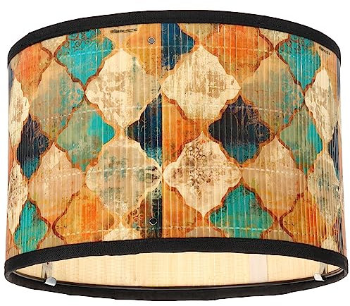 Luxshiny Trommel-Lampenschirm Vintage-Bambus-Lampenschirm E27 Marokkanischer Mosaik-Kronleuchter Lampenabdeckung Türkischer Lampenschirm Für Stehtisch-Nachttischlampe