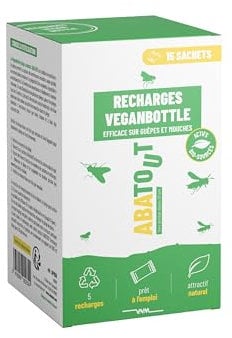 ABATOUT - Recharge pour piège Veganbottle Volants - Recharge pour piège Mouches et guêpes - Attractif Naturel homologué - 5 recharges, Blanc
