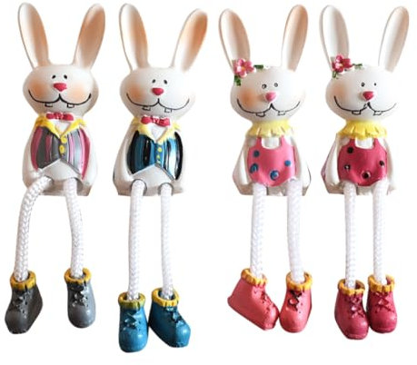 TOPBATHY Osterhase Figuren Kantensitzer Hasenpuppen Harz 4 Stück Schreibtisch Fensterbank Bücherregal Schlafzimmer Deko Ornament für Ostern Party Zuhause