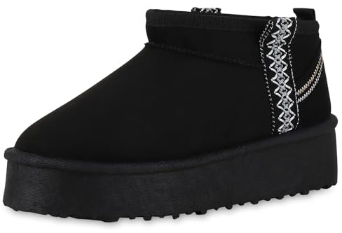 VAN HILL Damen Winter Boots Plateau Prints Bequem Schuhe 214310 Schwarz 39