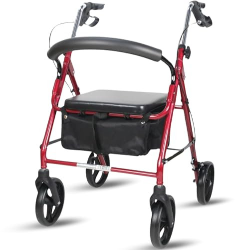 Inko Mobility Andador para Ancianos con Asiento, Taca Taca Adultos 4 Ruedas Plegable, Ligero y Regulable, Caminador para Personas Mayores con Cesta, Modelo A01