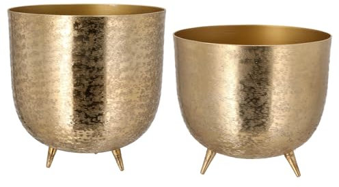 2er Set Design Aluminium Blumentopf Rund Matt Gold Ø 18 cm & 22,5 cm Pflanzen Blumen Übertopf Pflanztopf Blumenkübel Pflanzkübel