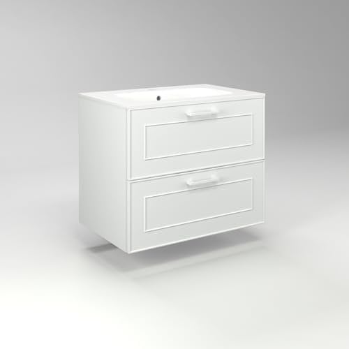 Diventa Modello Diva Frame, Mobile Bagno sospeso 70cm con 2 cassetti spaziosi e lavabo dal design moderno, colore bianco