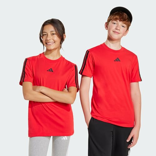 Adidas Unisex Kids Essentials 3 Stripes T-Shirt, Pure Ruby/Black, 13-14 Years