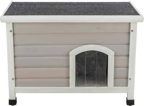 Trixie Outdoor Cat House, Weatherproof Cat Home with Adjustable Legs & Raised Floor, 2 Covered Openings, Outdoor Shelter for Cats and Small Animals, Gray Fir Wood