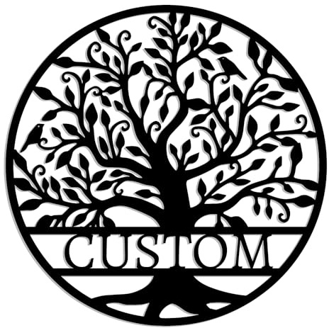 Kissesuu Personalized Tree of Life & Steam Locomotive Metal Wall Art Sign, Custom Welcome Family Name Sign, Outdoor Wall Decor, Vintage Style