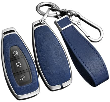 Happyit Zinklegierung Autoschlüssel Hülle Gehäuse für Ford Focus 3 4 ST Mondeo MK3 MK4 Fiesta Fusion Kuga 2013 2014 2015 2017 Key Shell (Silber+Blau)