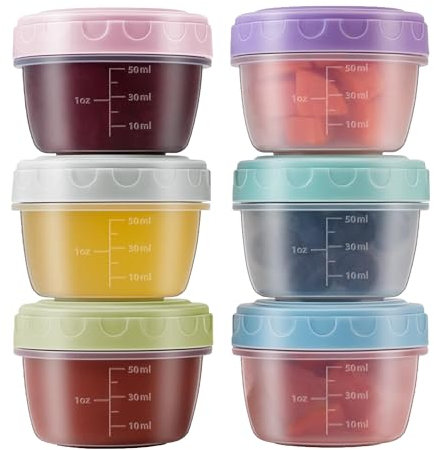 MEEYUU Lot de 6 récipients à vinaigrette de 75 ml avec couvercles, réutilisables et étanches pour boîte à déjeuner, passe au lave-vaisselle et au micro-ondes, petits récipients à condiments gradués (6