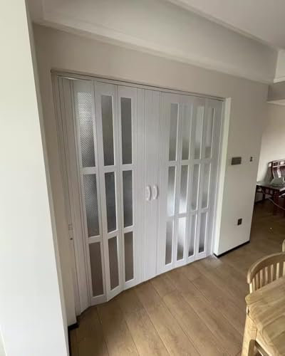 Concertina Door Sliding Folding Doors Internal Double, Metal Track System Accordion Room Divider Panel, Pantry Doorway Kitchen White Plastic Sliding Door(231cmx203cm/91inx80in)