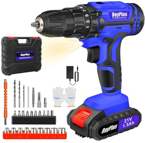 21V Cordless Drill,Handheld Screwdriver Drill Set with 25+1 Torque Setting,1.5AH Li-ion Battery&Fast Charger,2-Gear Combi Drill,Safety Lock 3/8 Chuck Cordless Drill Driver Kit with Carrying Case