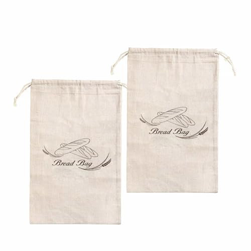 2 Pcs Bread Bags for Homemade Bread, 51 x 36cm Natural Large Storage Linen Bread Bags, TPU Lined, Breathable and Eco Friendly with Drawstring Closure, for Sourdough & Homemade Bread Housewarming Gift