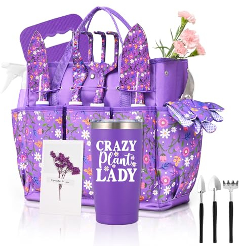 Gardening Gifts for Women, Gardening Tools for Women, 14 PCS Garden Tools Set Kit with Garden Tool Bag, Plant Lover Christmas Mothers Day Birthday Gifts for Mom Grandma Aunt, Purple