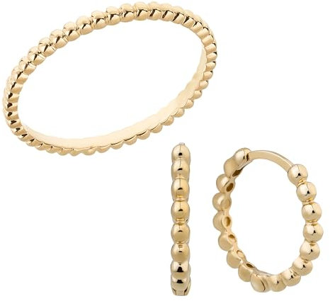Ardeo Aurum Damen Schmuck-Set aus 375 Gold Creolen-Ohrringe Kugel-Ring rund Kugeln Gelbgold Ringgröße 54