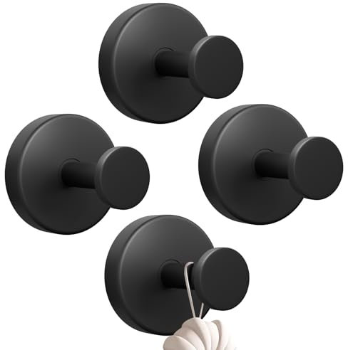 YUNISS 4 Piezas Ganchos Ventosa de Succión, Acero Inoxidable Colgador Toallas, Pared Sin Taladro Gancho de Pared, Capacidad de Carga 5 kg, para Baño Cocina Ducha -Negro