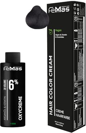 Femmas Haarfarbe Set Mittelbraun Schokolade Intensiv 4.99 I Hair Color Cream 100ml+Oxycreme 100ml 6% I Permanente Haar-Coloration + Entwickler I Schonend & langanhaltend I Salon-Haarfarbe für Zuhause