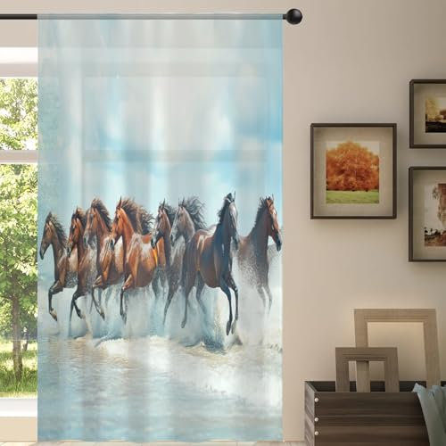 Durchsichtiger Vorhang mit Pferdemotiv, für Wohnzimmer, Schlafzimmer, Küche, Esszimmer, Dekoration, 139 x 213 cm