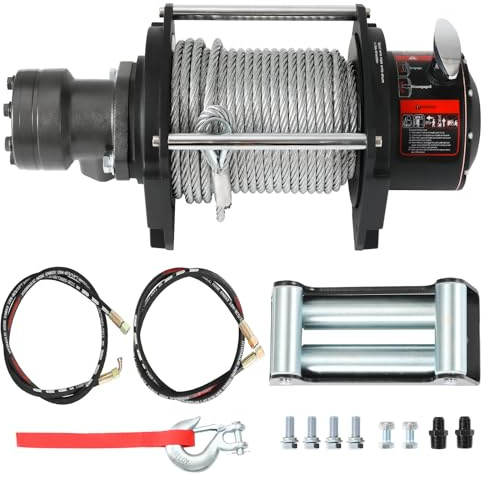 YeeJinHong Cabrestante hidráulico de 15000 libras, cable de acero de 2/5 x 78 pies, motor BMR80, relación de engranaje 36:1, ideal para remolques, remolques y recuperación de vehículos