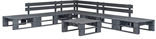 Brokky 6-TLG. Garten-Sofagarnitur aus Paletten Sitzecke Balkon Pallettenmoebel Sitzgruppe Garten Lounge-Sofagarnitur Gartenlounge Set Holz Grau