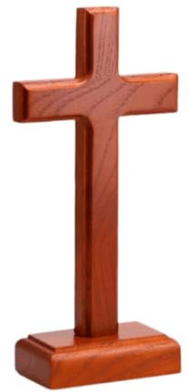 F Fityle Wooden Altar Cross with Stand Standing Table Cross Double-Sided Display Decor for Home Chapel Decor, Religious Christian Catholic, Style B