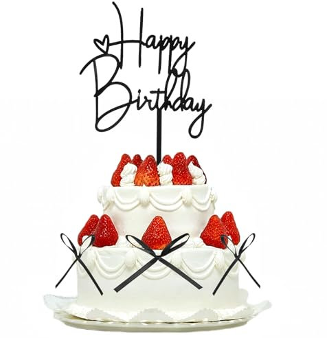 DOPENSPI Acryl Happy Birthday Cake Topper mit 10 Schleifen, Schwarze Happy Birthday Tortendeko Geburtstag für Kindergeburtstag Hochzeit Party Hochzeitstag Mädchen Jungen Frauen Mann