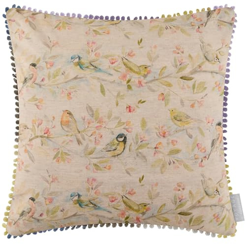 Voyage Maison Tweet Feather Filled Cushion – Hand-Painted Garden Birds Linen Blend British Countryside (Multicolour - 50x50cm)