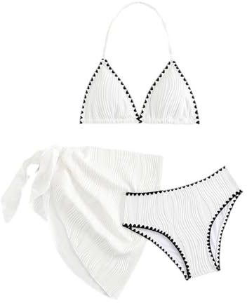 Generisch Bikini Mädchen 3-teiliges Bikini-Sets Sport Badeanzug Mädchen Verstellbare Bikini Oberteil mit Triangel Bikinihose und Rock Sporty Sommer Strand Bademode Badebekleidung für 8-14 Jahre