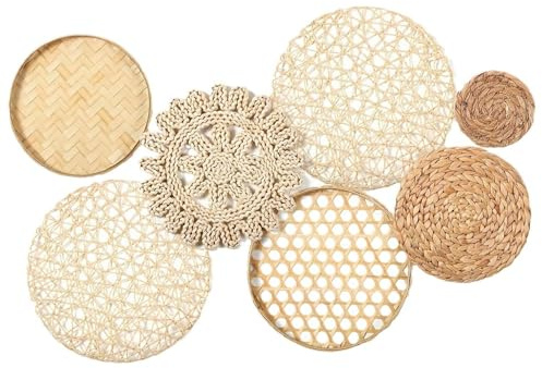 CUCUFA Boho Wall Baskets 7Pcs/Set Different Size & Style Boho Wall Basket Decor Straw Woven & Round Decorative Art for Living Room, Bedroom, Farmhouse, Nursery, Decor